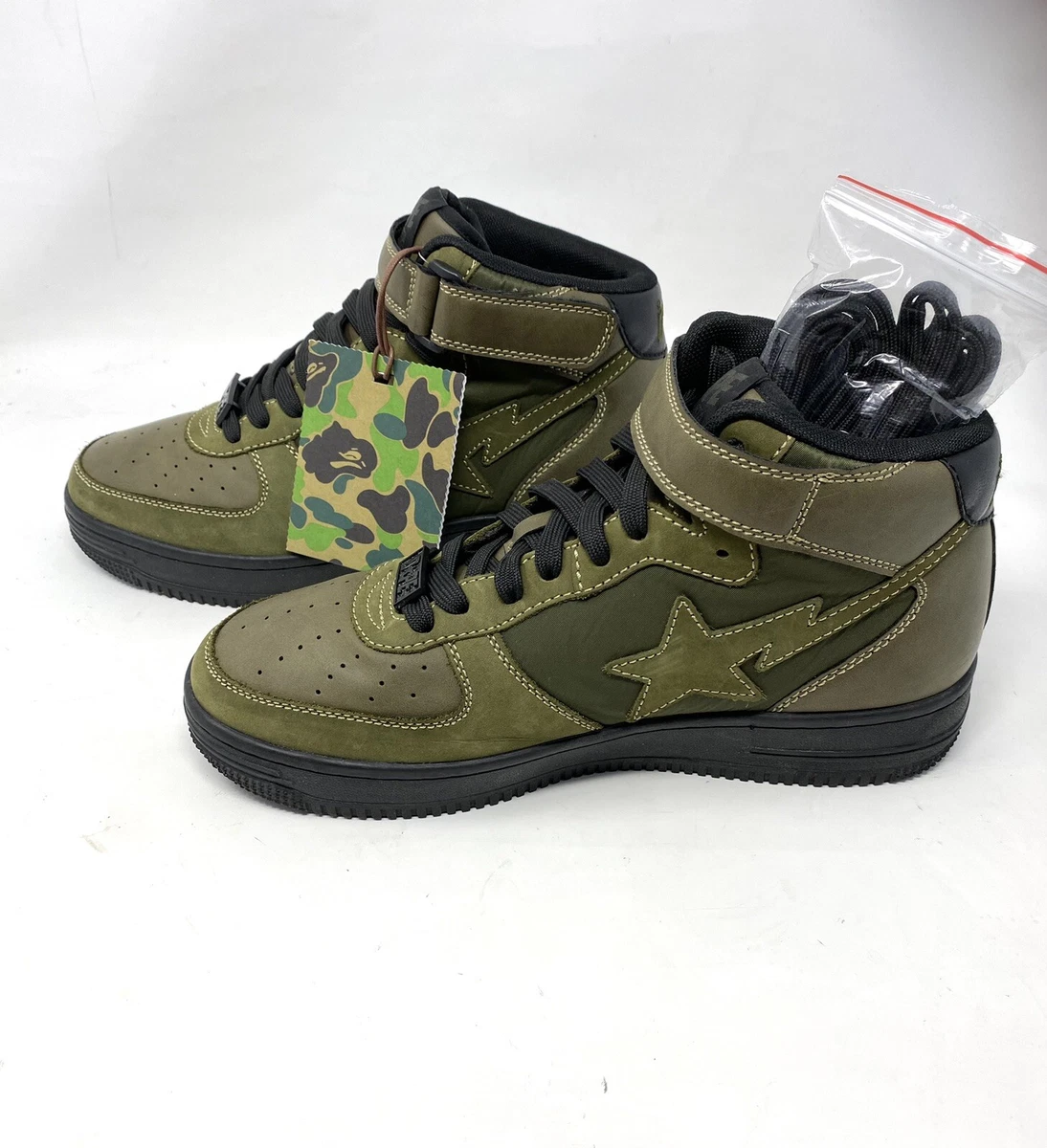 A Bathing Ape Mens Military BAPE STA MID OLIVE DRAB Sz 9.5 Extra Original  Laces