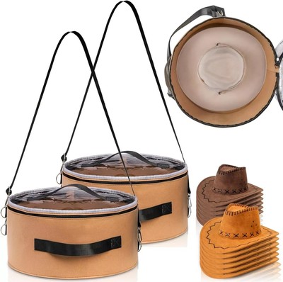 2 Pack Hat Storage Box with Lid, 15 Inch Foldable Felt Hat Box, Round Travel ...