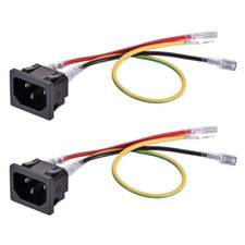 2pcs C14 Panel Mount Plug Adapter AC 250V 10A 3 Pins IEC Inlet Plug with 3 Wires
