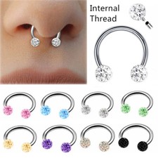 Coated Crystal Steel Horseshoe Nose Septum Ring Ear Lip Internal Thread Piercing