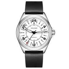 Svalbard POLAR GH15 Automatico Acciaio Bianco Nero Pelle 24h Orologio Pilot Uomo