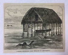 1877 magazine engraving ~ LAKE DWELLING IN LAKE MOHEYA Africa