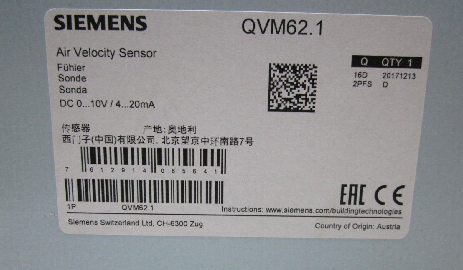 Siemens Air Velocity Sensor For Hvac Siemens