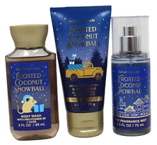 Bath Body Works Frosted Coconut Snowball Travel Set Cream Lotion Mist Shower Gel