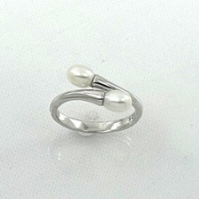 Solid Sterling Silver .925 Twin White Cream Freshwater Pearl Cocktail Ring
