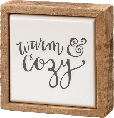 Primitives by Kathy MINI Box Sign Warm & Cozy Holiday Winter Tier Tray Decor