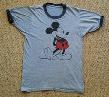 Disney Mickey Mouse Ringer T Shirt Blue w/ dark blue trim no tag size M vintage
