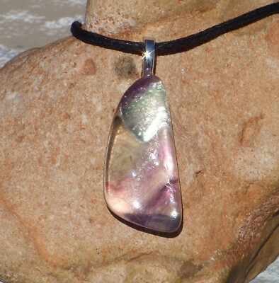 Purple Green Clear Fluorite Free Form Crystal Gemstone Pendant Necklace