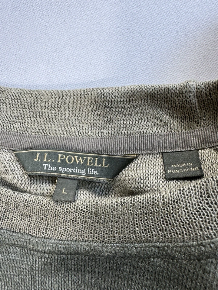 J.L. Suéter suéter tejido 100 % lino POWELL parches en el codo grande preppy para hombre Foto 3 de 4