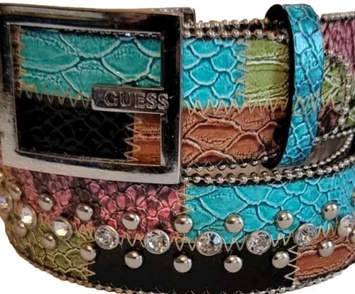 Guess Womens XL Studded Rhinestone Multi Color Belt Style 958006 - Picture 2 of 13
