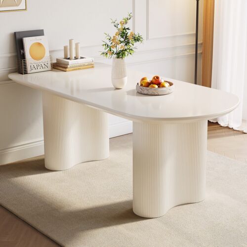 62.99' White Dining Table for 4-6 Kichen Table Round Edge Oval Dining Room Table