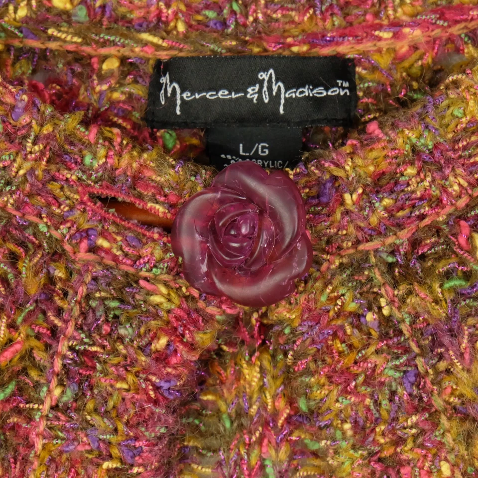 Mercer & Madison Womens Sweater Large Purple Green Mohair Open Lightweight - Image 3 of 4