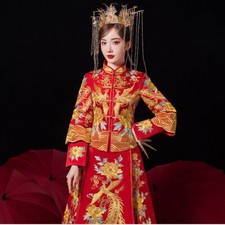 Chinese Hanfu Traditional Costume Wedding Bridal Dress Women Phoenix Embroidery