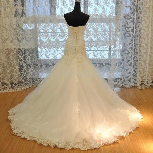 Strapless Mermaid Wedding Dresses Lace Applique Backless Corset Bridal Gowns New - Picture 2 of 7