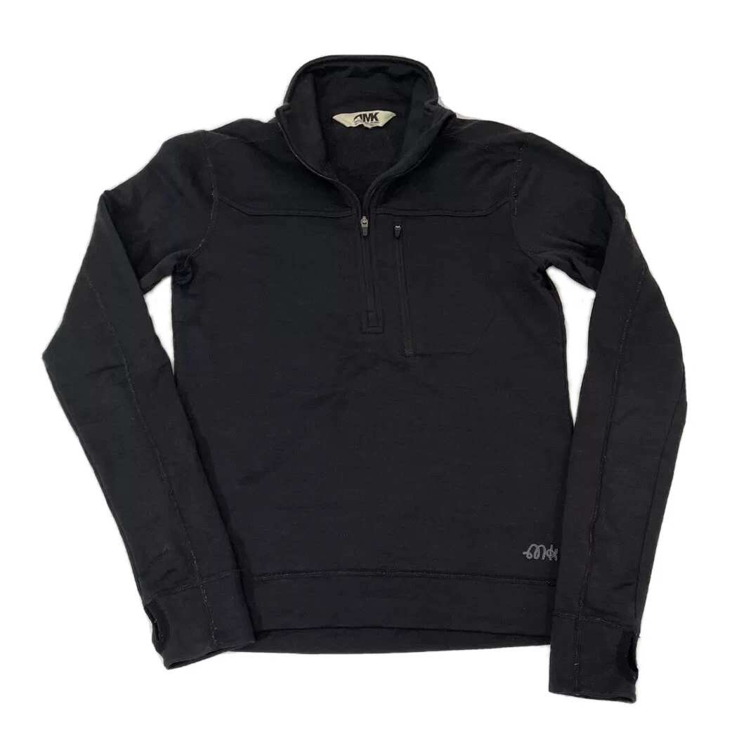 Mountain Khaki XS Black Merino Wool Long Sleeve Half Zip Thumb Holes Base Layer