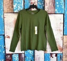 Women's Time And Tru Long Sleeve Core Tee Crew Neck LARGE Green NEW