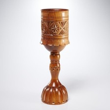 Hand Carved Wood Turned Chalice Cup Vase Unusual Custom Converted Speaker OOAK