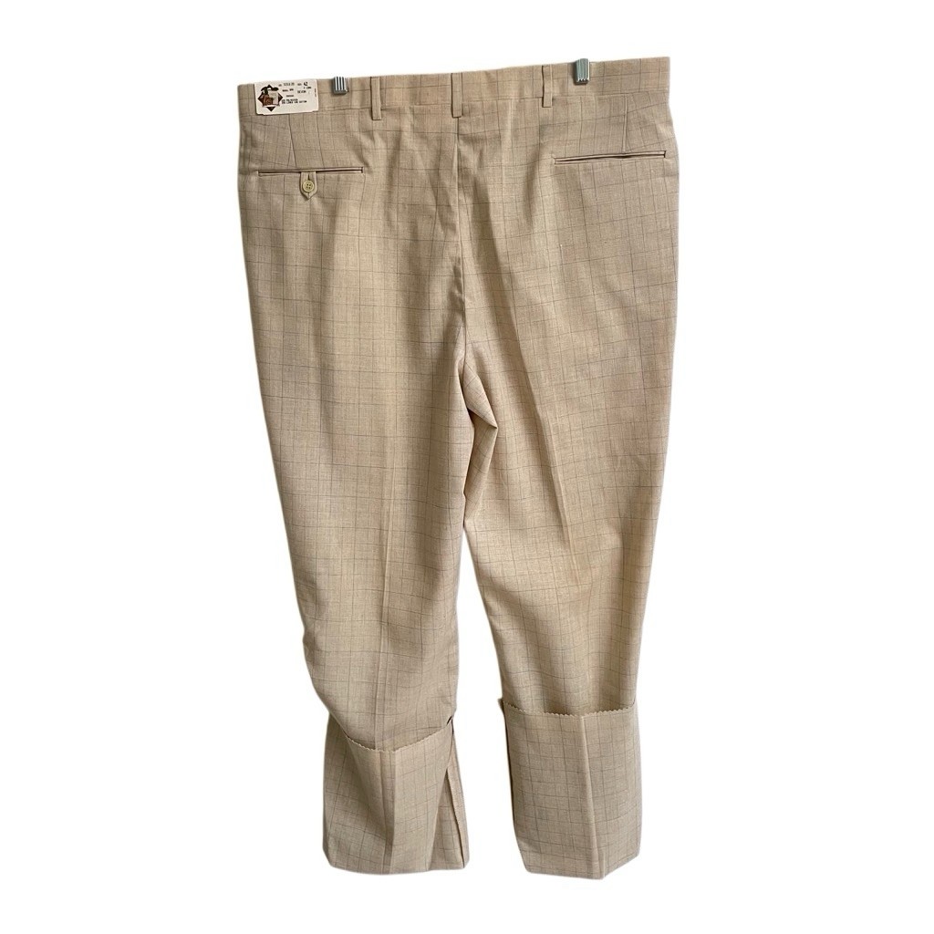 Vintage Rough Rider Mens 42L Linen Blend Pleated Plaid Pants Unhemmed  Deadstock
