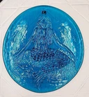 Blenko? Large Mermaid  Glass Suncatcher Medallion Turquoise Blue 8 1/4" T