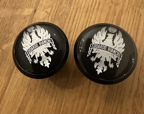 Vintage Style BIANCHI SILVER SHEILD Black PLASTIC 3D Bar Plugs, Handle Bar Caps - Picture 1 of 7