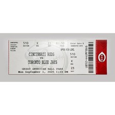 MLB Debut Sal Stewart 9/1/25 Cincinnati Reds Vs Toronto Blue Jays Ticket Stub