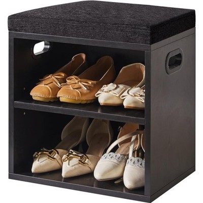 Schuhbank mit Sitzkissen, 2-Ebenen Schuhregal, Verstellbarer Schuhschrank für...