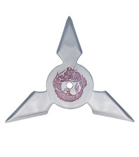 Shuriken Ninja Triangolare Cromato Drago Mark Oggetto Decorativo Espositore dal Giappone