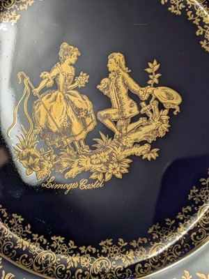 Limoges Castel France Cobalt Blue and 22K Gold Plate Curtsying