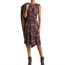 Lauren Ralph Lauren Floral Keyhole Midi Dress Purple Pink Sleeveless Belted 8P