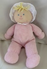 Vintage Eden Baby Doll Girl Pink Terrycloth Blonde Yarn Hair Plush Lovey Gingham