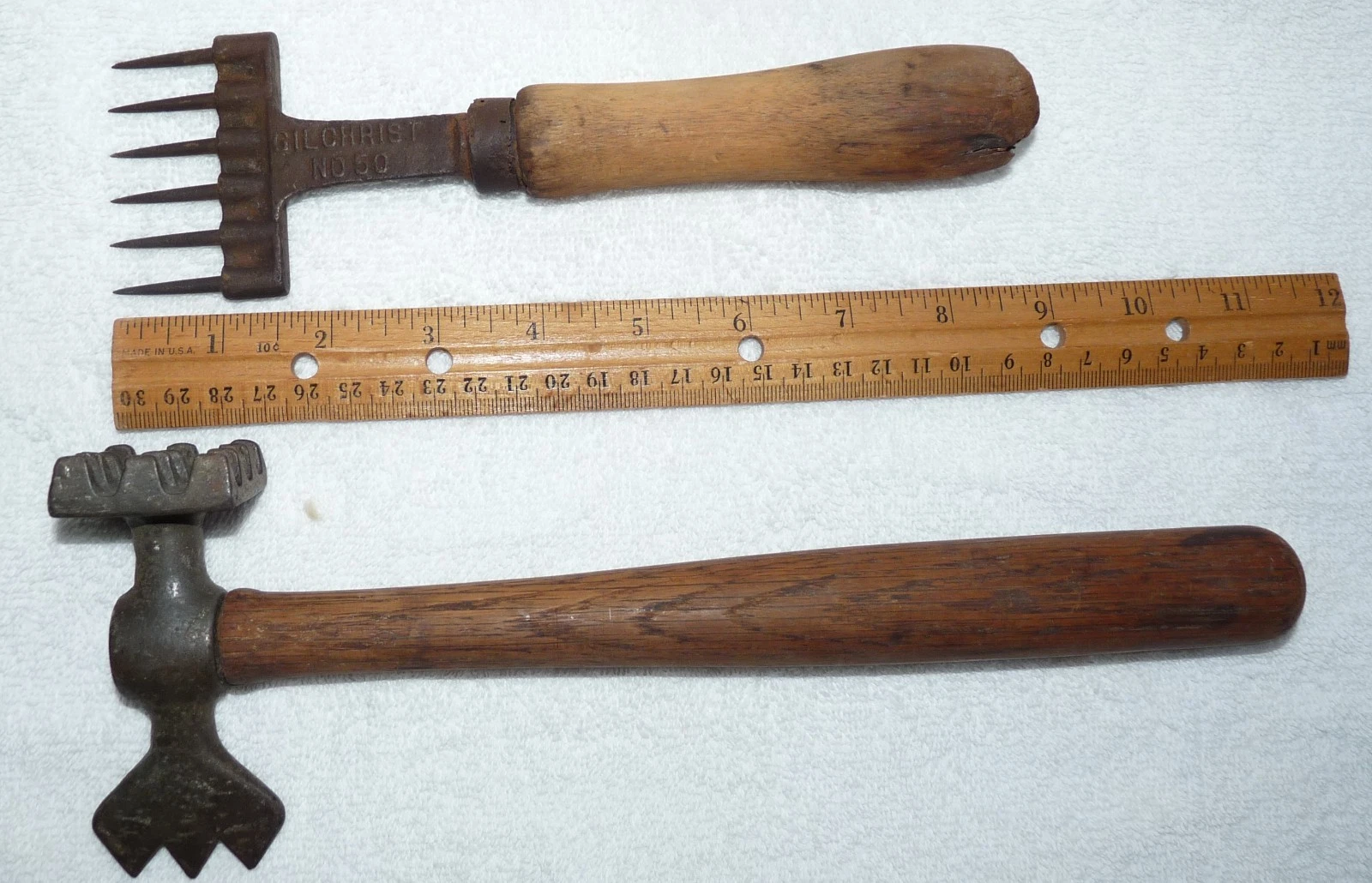Vintage Antique Primitive Wood Handle Meat Tenderizer Clever & Ice Pick Chipper