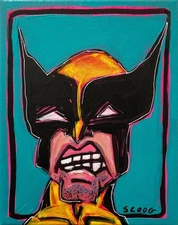 SLOOG Original Art Comic Pop Art Painting on Canvas 8x10 X-men Wolverine Face