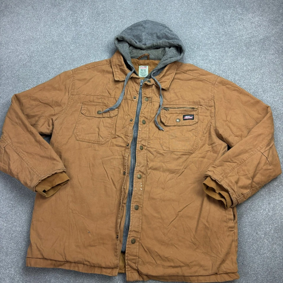 Chaqueta Dickies Adulto X Grande Marrón Tareas Lona Ropa de Trabajo Forrada Capucha Abrigo Hombres* Foto 2 de 4