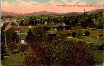 c1919 Birdseye View Escondido California CA San Diego County Postcard