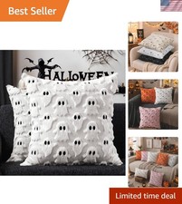 Chic 18x18" White Ghost Pillow Covers - Perfect for Halloween Home Decor