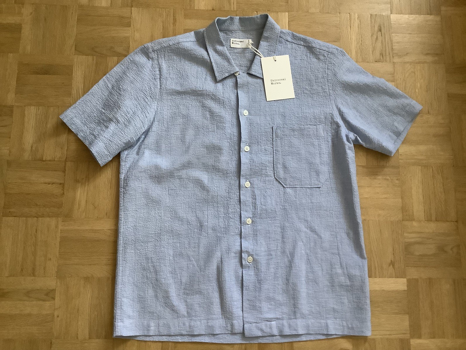 Universal Works Road Shirt – Pale Blue Seersucker XS New + Tags RRP £115