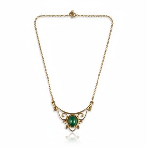 Authentic Women's Vintage Gold Plated Green Resin Dainty Necklace 19" L