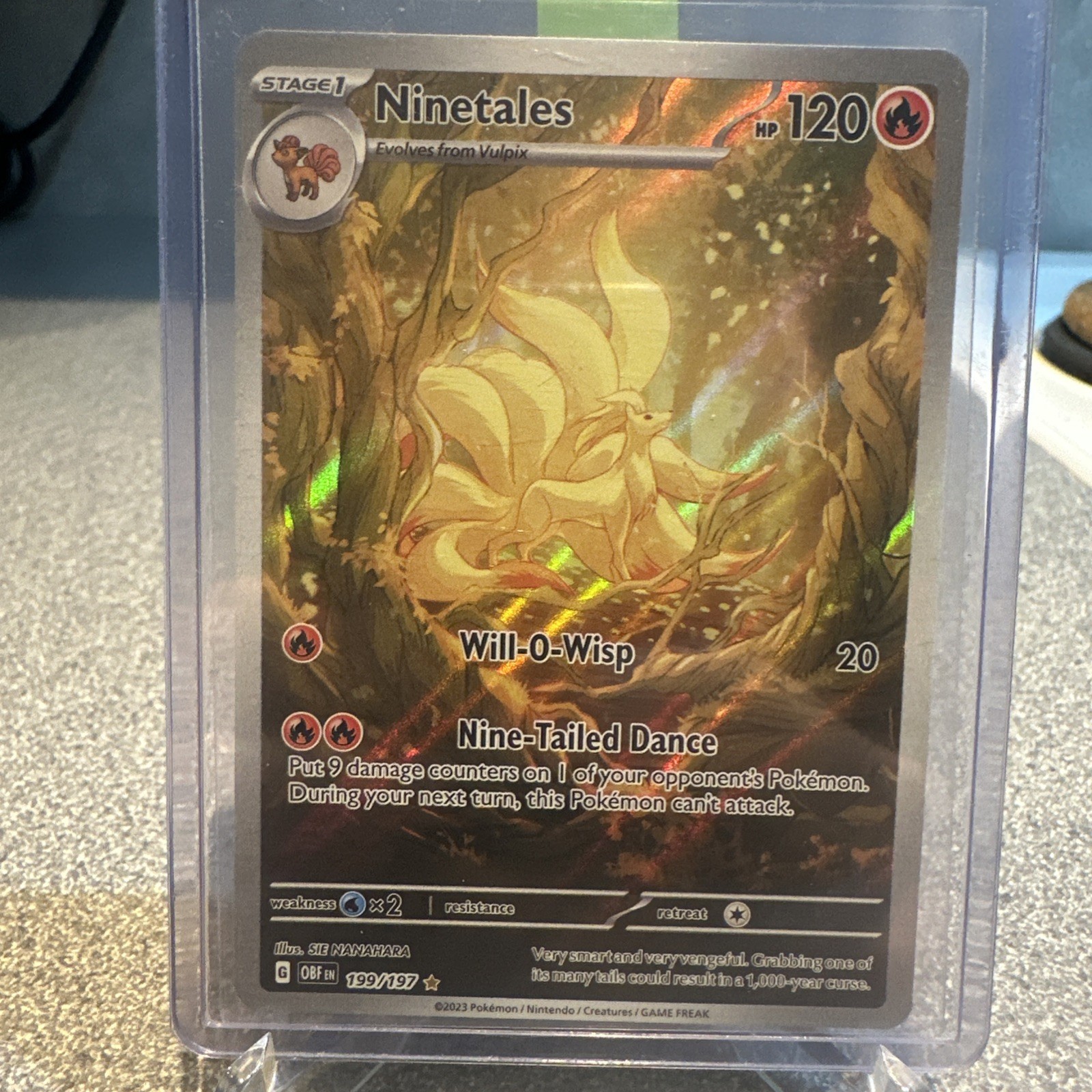 Pokémon TCG Card Ninetales 199/197 Obsidian Flames Illustration Rare - NM