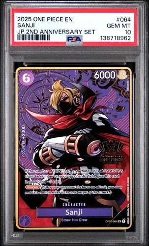 2025 ONE PIECE OP07-064 JAPANESE 2ND ANNIVERSARY SET SANJI ENG PSA 10 GEM MINT
