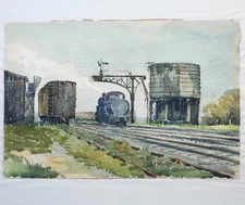 Gilard Kargl Texas Inventor/ Artist Train Engine Railroad Watercolor Painting