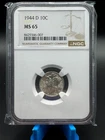 1944 D Mercury Dime NGC graded MS65