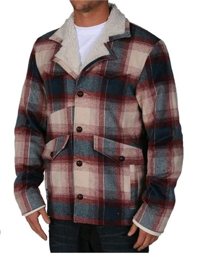Volcom Woodlake Plaid Sherpa Jacket Grandpa Button-up Sz Medium Western Outdoors - Picture 1 of 16