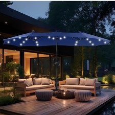 15ft Double Sided Patio Umbrella with Solar Lights, Outdoor Large Umbrellas
