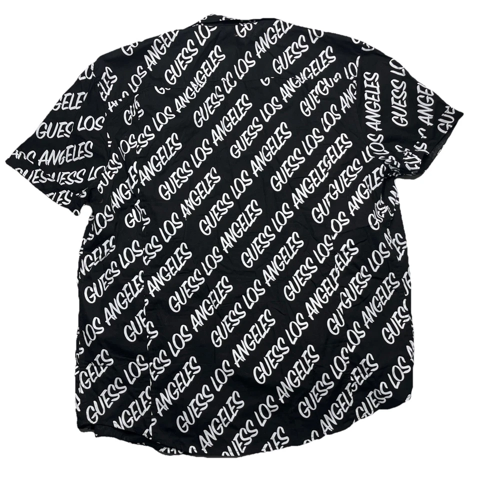 Vintage Guess Los Angeles Button Down Shirt All Over Logo Black/White -Womens XL - Image 4 of 4