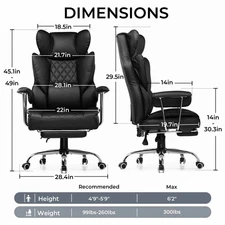 Big and Tall Ergonomic Computer Office Desk Chair with Footrest Lumbar support