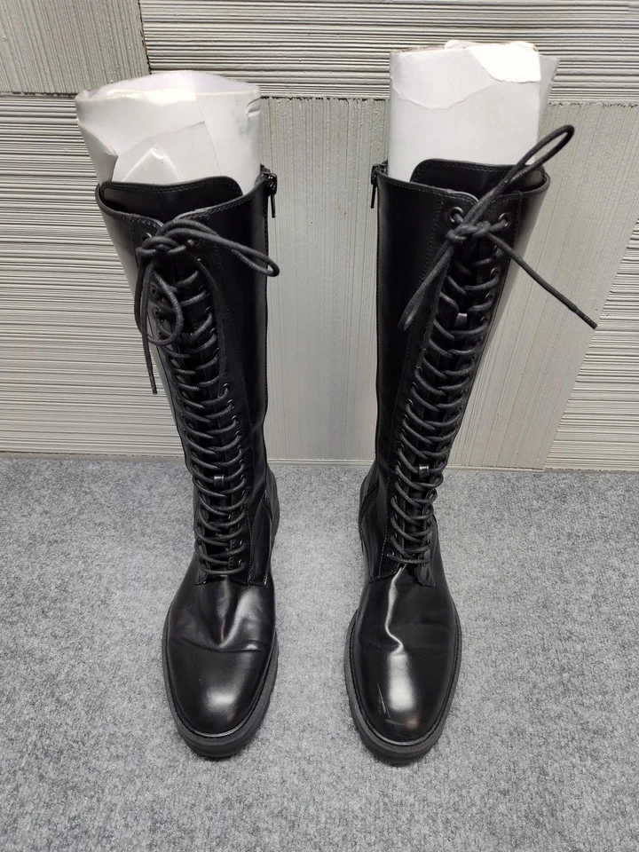 Botas Zara Mujer Talla 10 Negras Hasta la Rodilla Con Cordones Plataforma Combate 2054/610/040 Foto 3 de 4