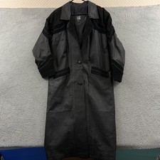 Vintage Greg Bell Jacket Womens Medium Black Leather Trench Coat Cyber Punk Goth