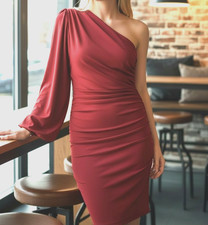 NWT Maggy London Size 10 Sheath w/Ruching Asymmetrical Neckline One Shoulder