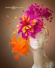 Aimee Fuller Kentucky Derby Fascinator Hat Hot Pink Fuchsia Orange Royal Ascot