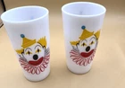 Pair Vintage Hazel Atlas Milk Glass Tumbler Clown